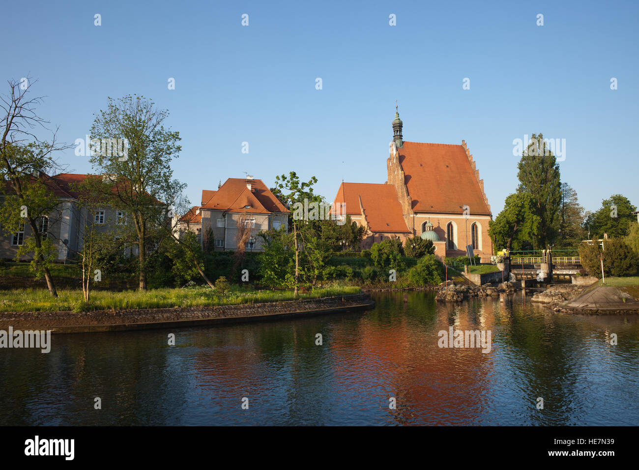 St. Martin & Nicholas Cathedral at Brda River in Bydgoszcz, Poland Stock Photo