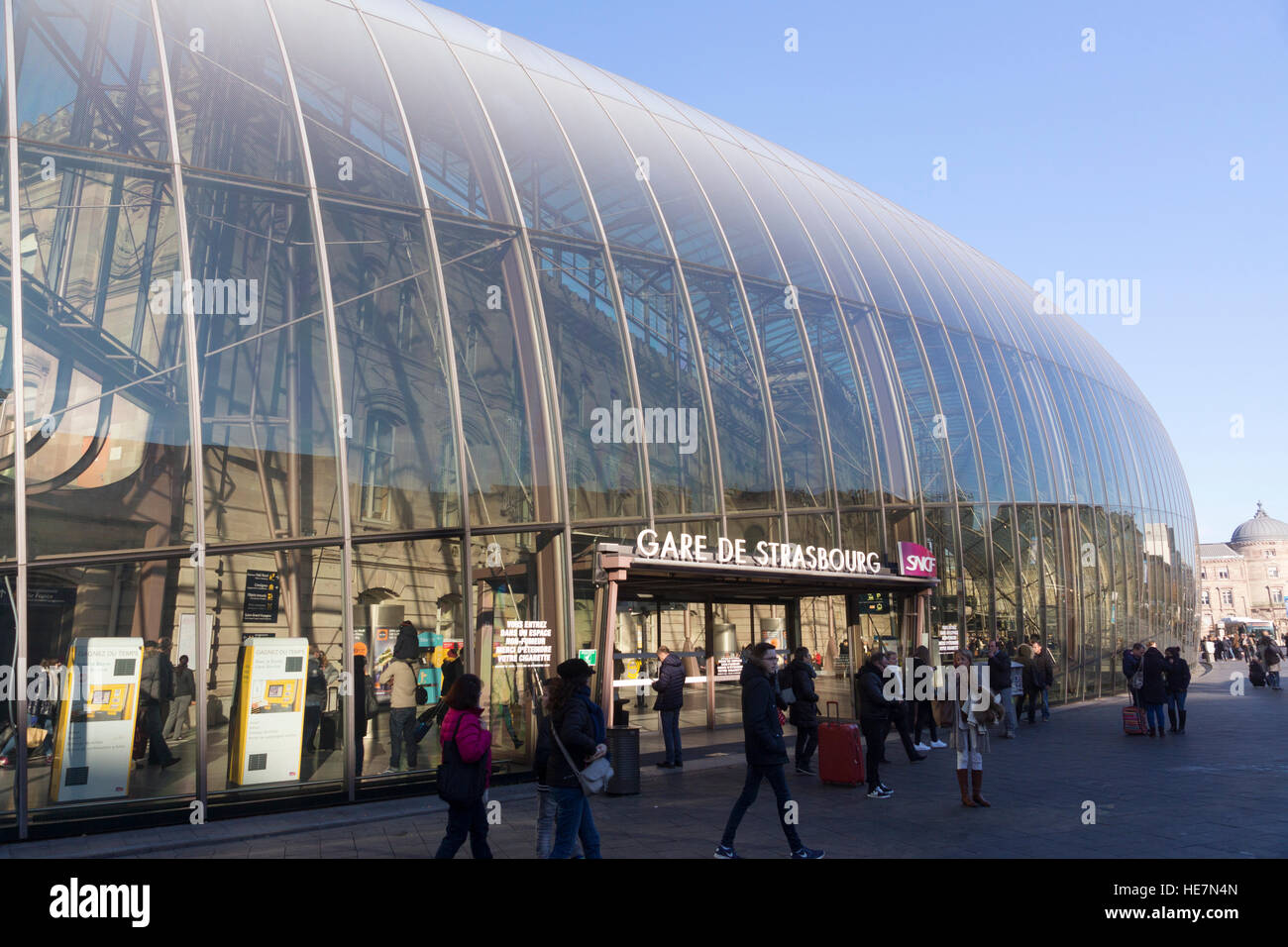 The old and new façade of Strasbourg Train Station, Gare de Strasbourg Stock Photo