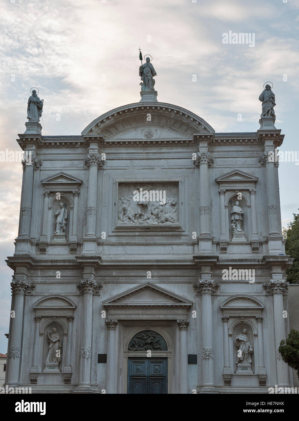 Church of Saint Roch or Chiesa di San Rocco facade at sunset with dramatic sky in Venice, Italy Stock Photo