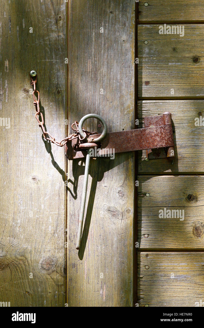 Closed door - safety pin Stock Photo