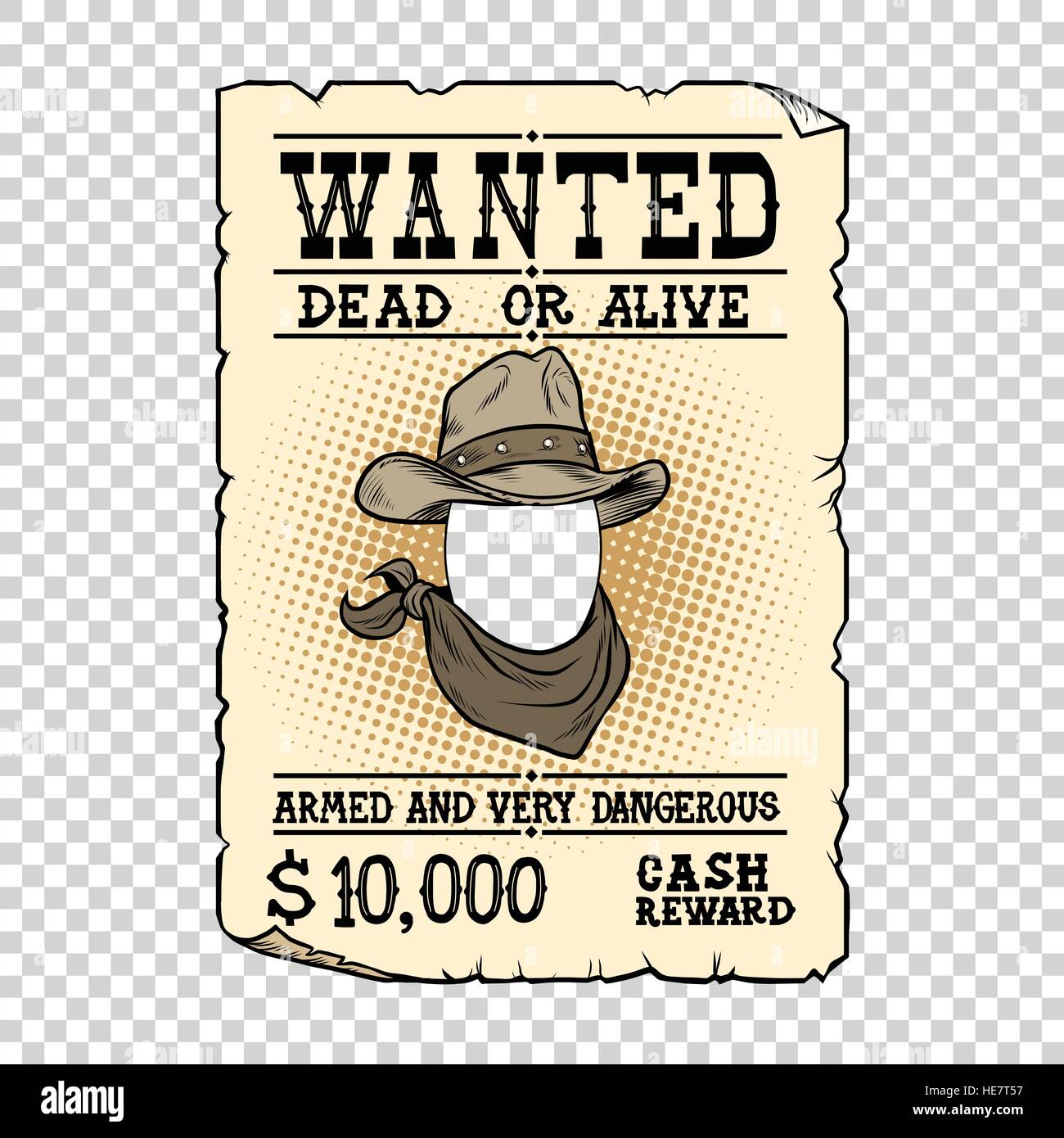 Western ad wanted dead or alive Stock Vector