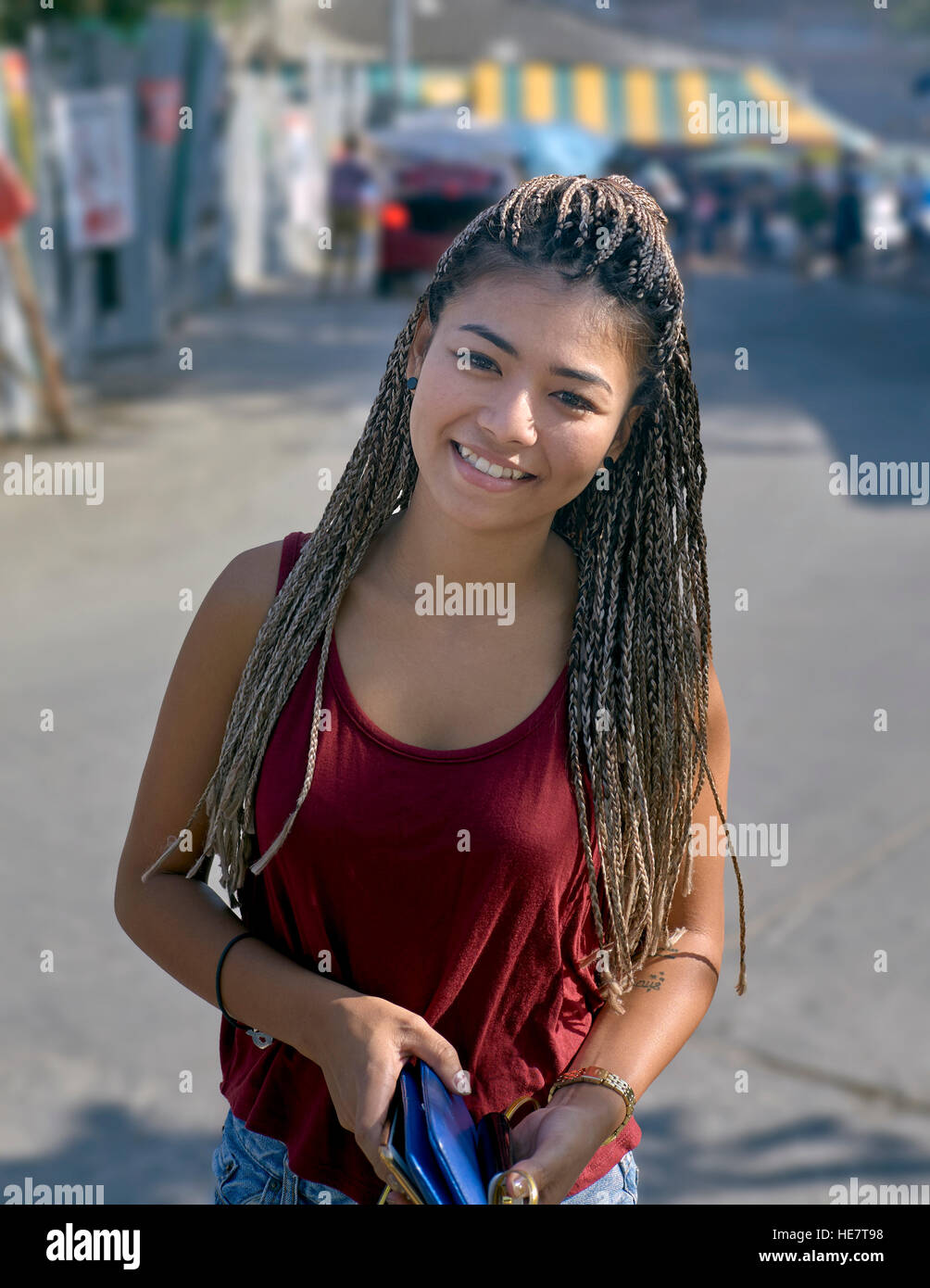 Asian Beauty. Teen girl with braided hair. Thailand S. E. Asia. Thai girls Stock Photo