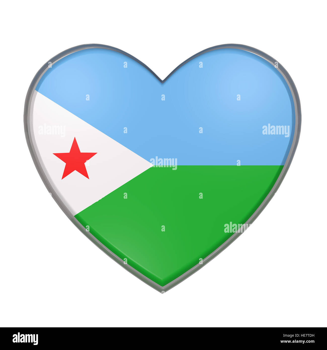 3d rendering of a Djibouti flag on a heart. White background Stock Photo