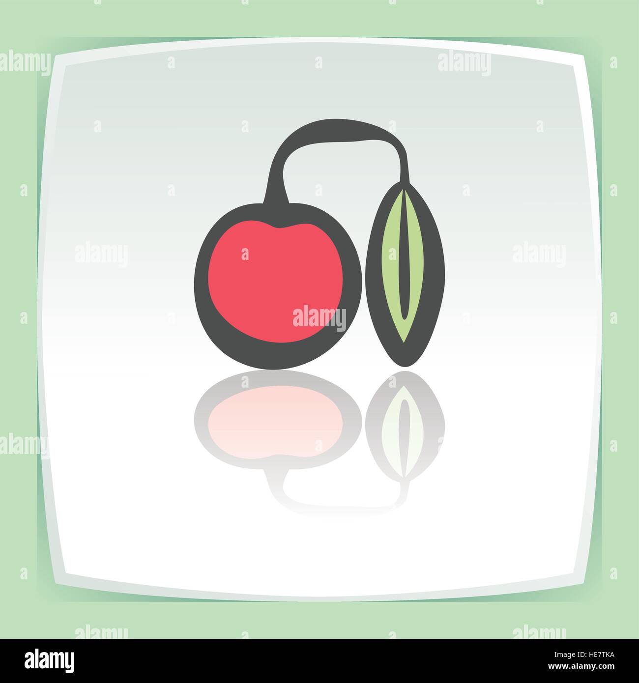 Vector outline cherry fruit food icon on white flat square plate ...