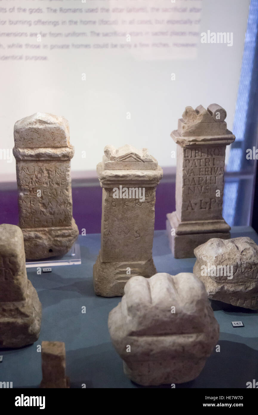 Roman altar stones, National Archaeology Museum, Belém, Lisbon Portugal Stock Photo