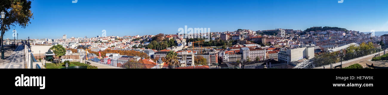 Panoramic view from Miradouro de São Pedro de Alcântara, Lisbon Portugal Stock Photo