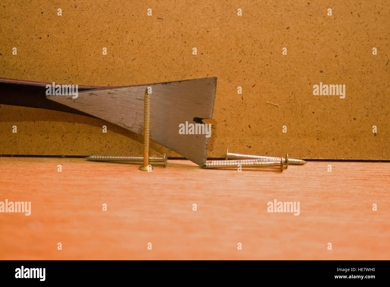 Nail pulling hand tool and nails Stock Photo Alamy