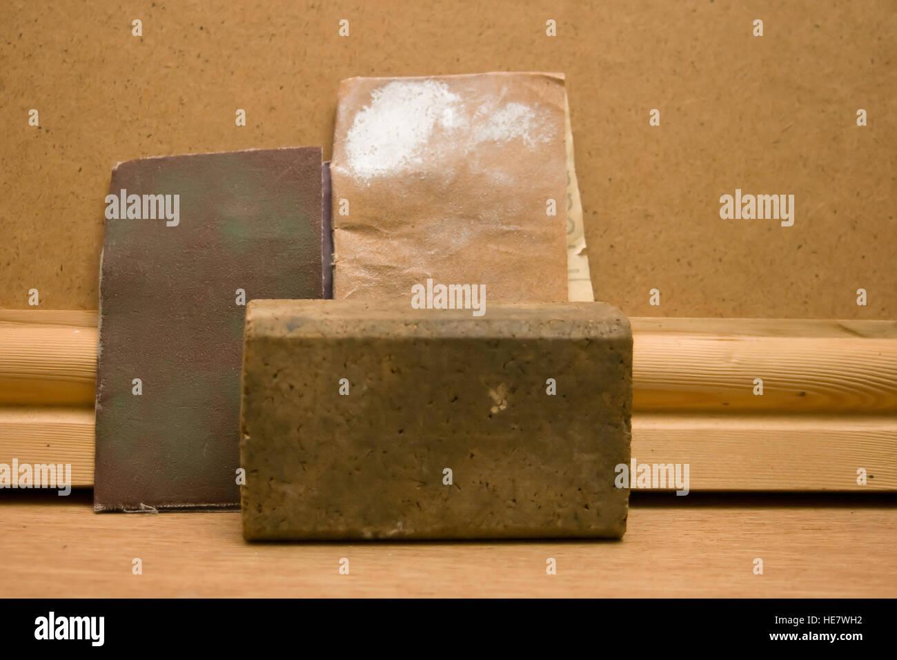 A cork sanding block with used sandpaper Stock Photo Alamy