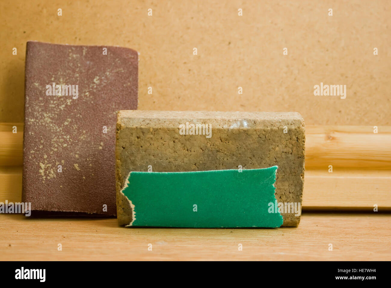 A sanding cork block with sandpaper Stock Photo Alamy
