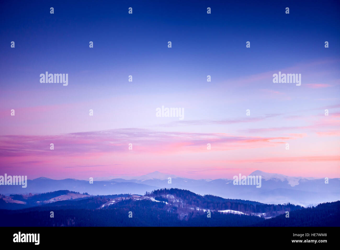 Amazing evening winter landscape Stock Photo