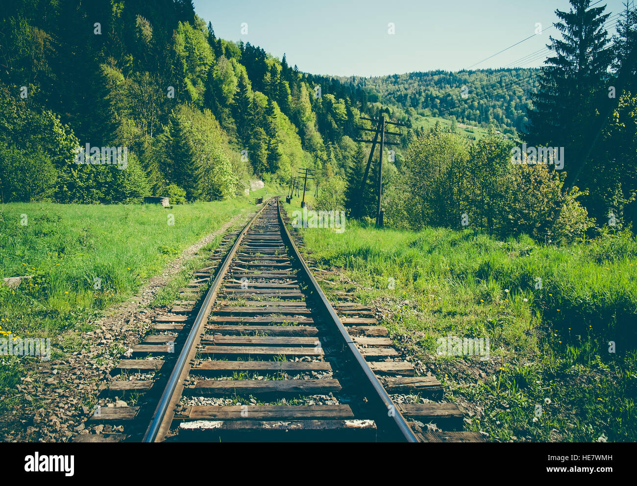 Rail goods path in the mountains Stock Photo