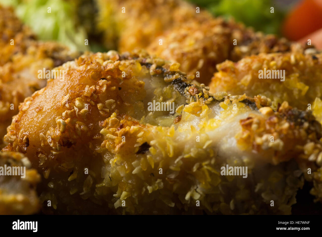 fish fry in corn breading close up Stock Photo Alamy