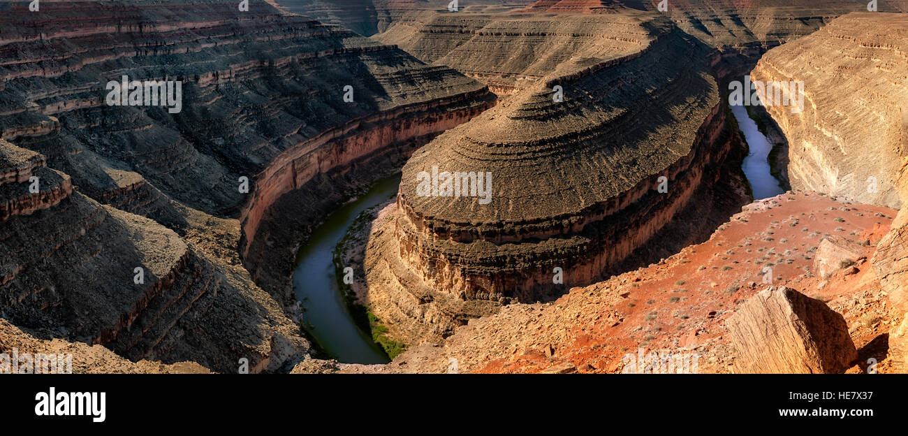 The Goose Necks, a panoramic overlook of the San Juan River near Mexican Hat Utah Stock Photo