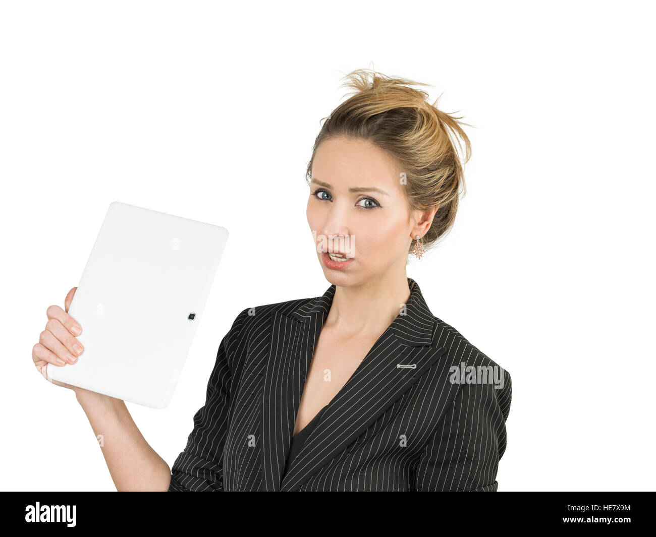 Beautiful blonde businesswomen with tablet pc Stock Photo