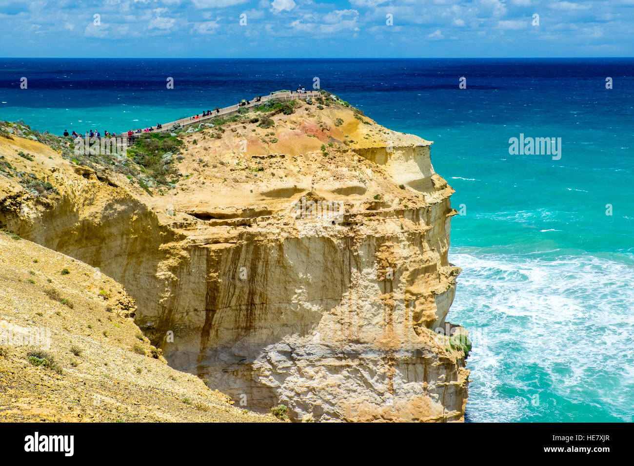 Tourists at the viewing point for The Twelve Apostles on Australia's Great Ocean Road Stock Photo