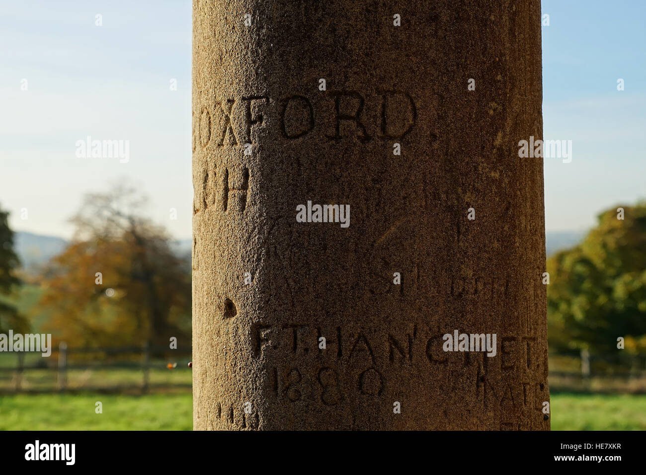Victorian grafitti on a stone column at Houghton House near Ampthill in Bedfordshire Stock Photo