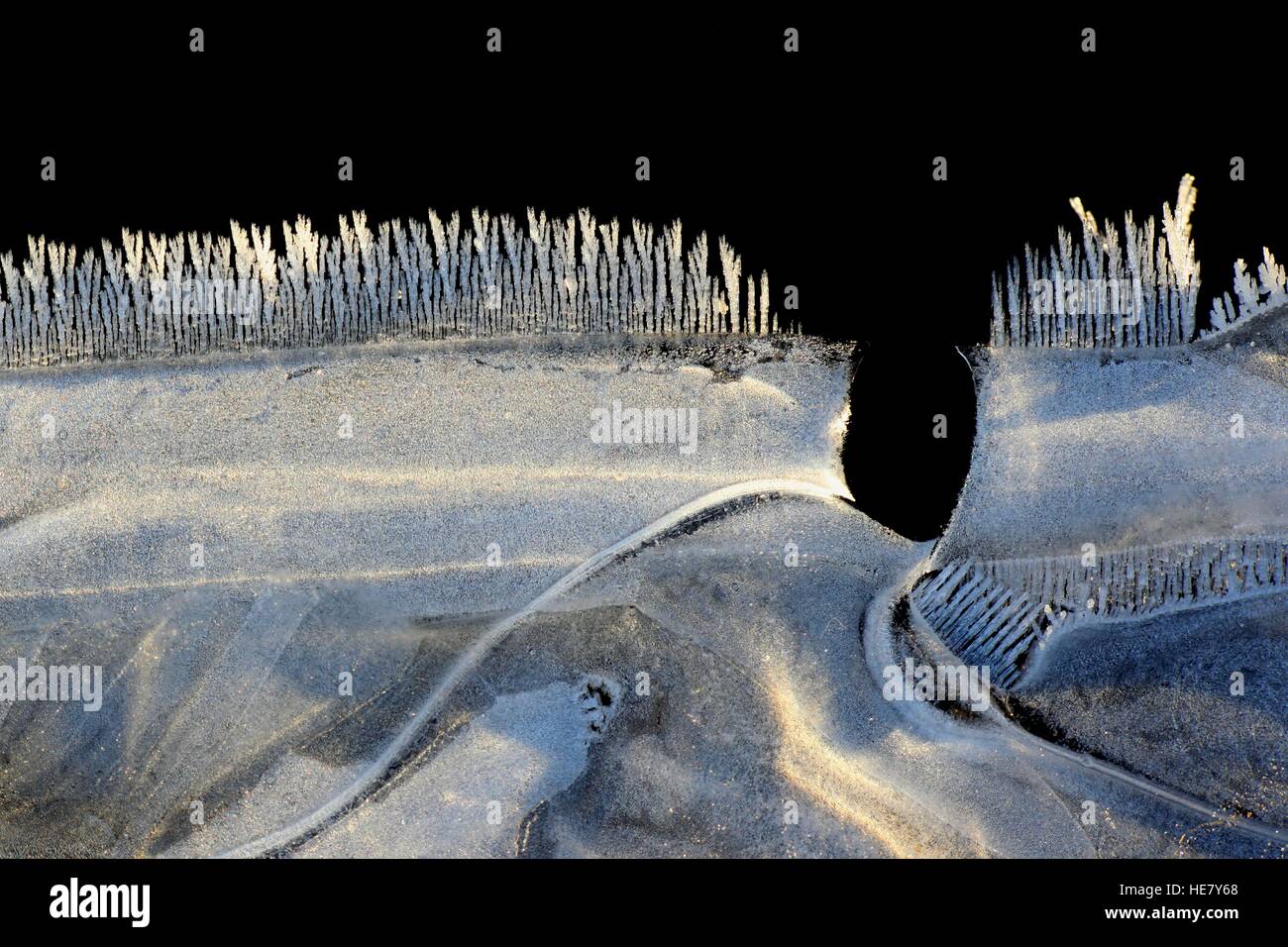 Ice and snow crystals forming abstract patterns Stock Photo