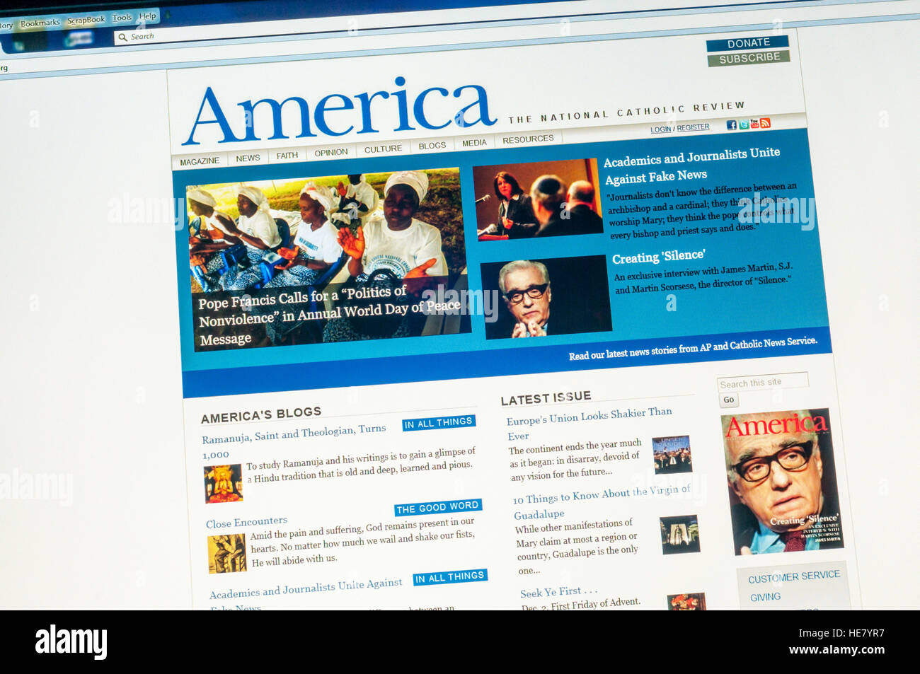 The Website of America published by the Jesuits of the United States. Stock Photo