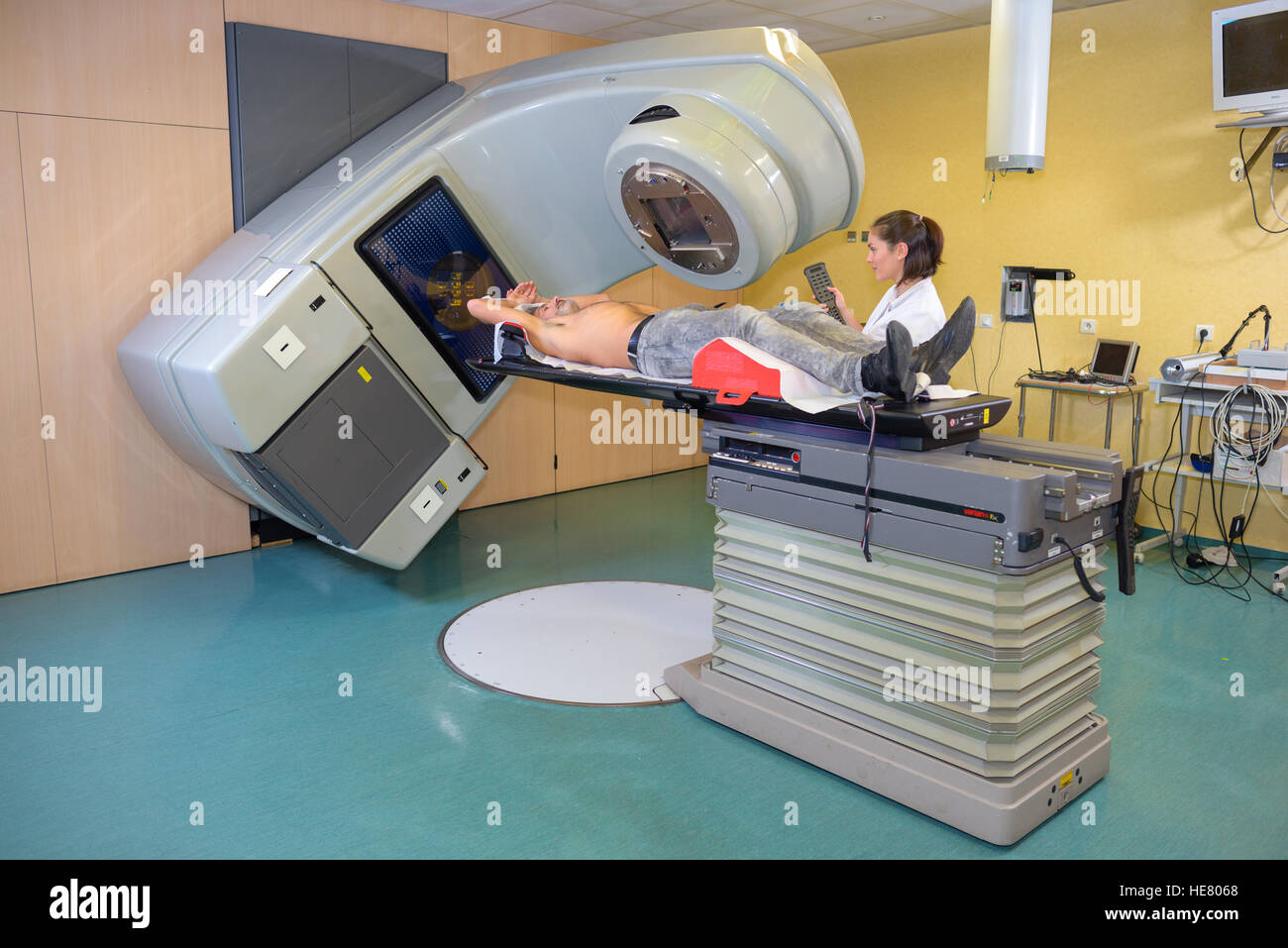 Scanner rotating around patient Stock Photo