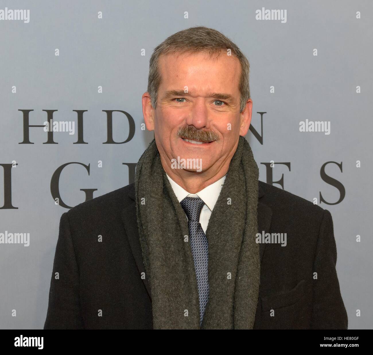 Canadian astronaut Chris Hadfield walks the red carpet during the global celebration event for the film Hidden Figures at the SVA Theatre December 10, 2016 in New York City, New York. The film is based on the true story of the African-American women who worked as human computers during the Friendship 7 mission in 1962. Stock Photo