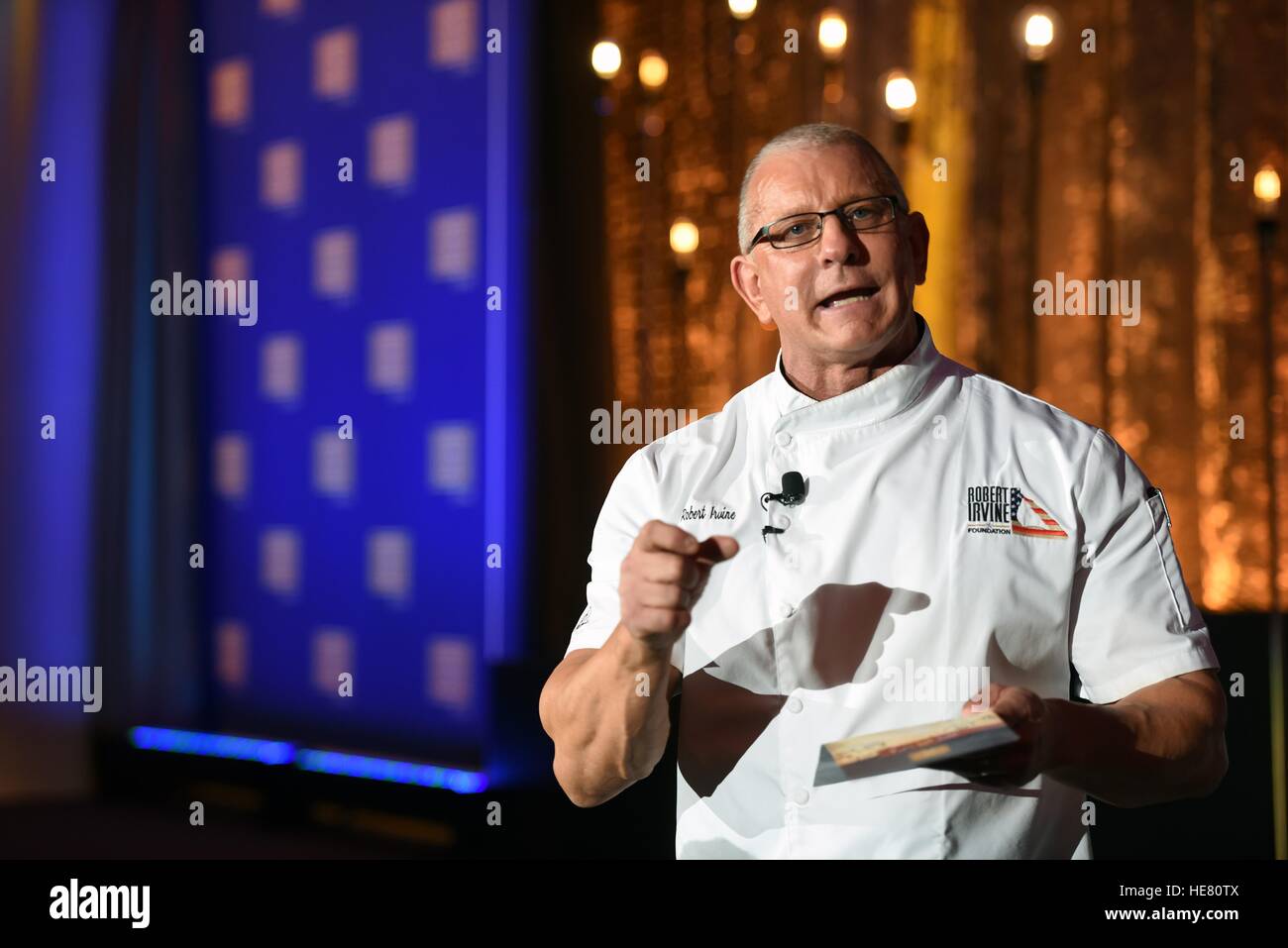 Chef Robert Irvine speaks at the USO Gala at the Daughters of the American Revolution Constitution Hall October 20, 2016 in Washington, DC. Stock Photo
