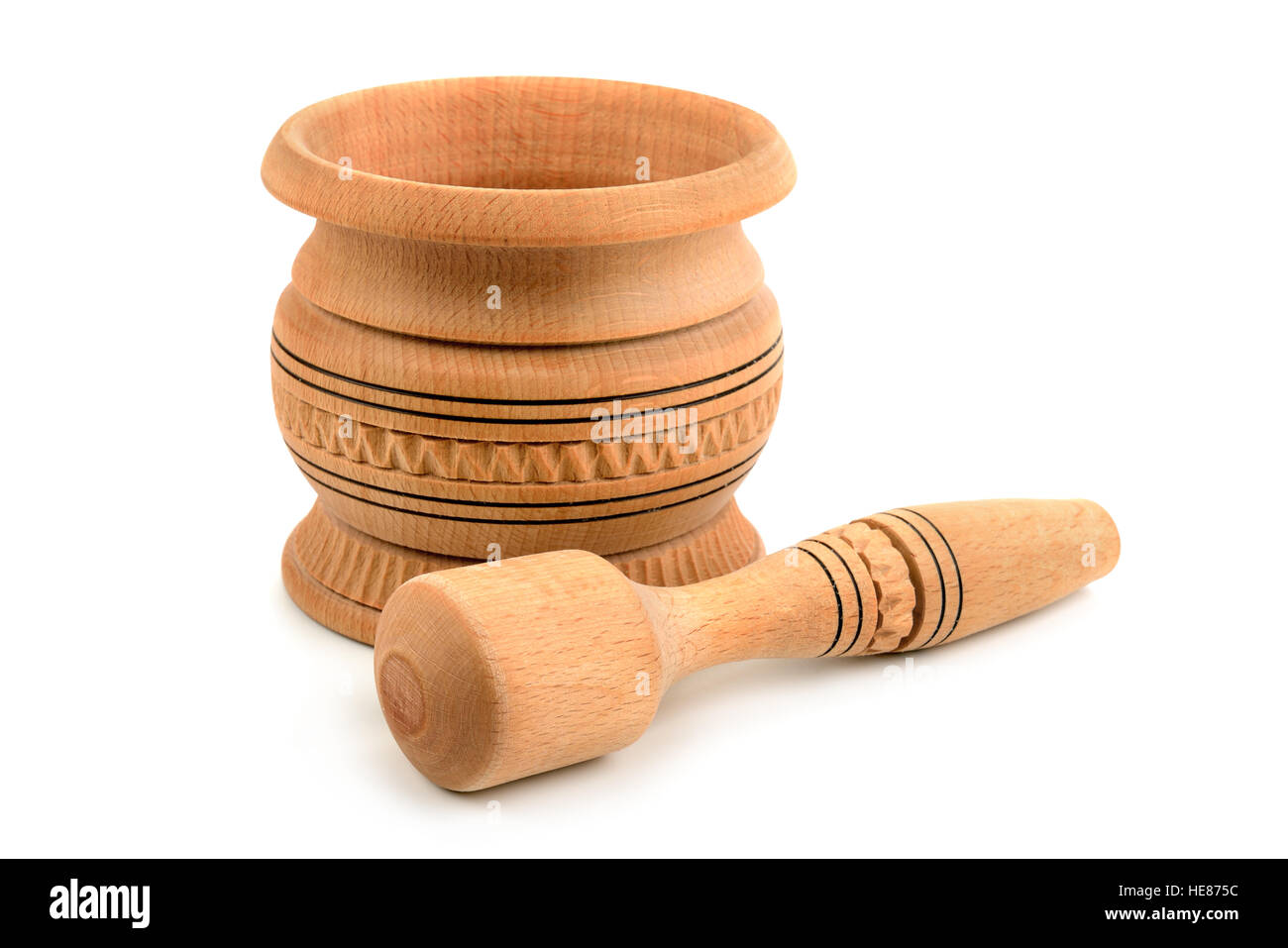 Wooden Pestle And Mortar Isolated On White Background Stock Photo - Alamy