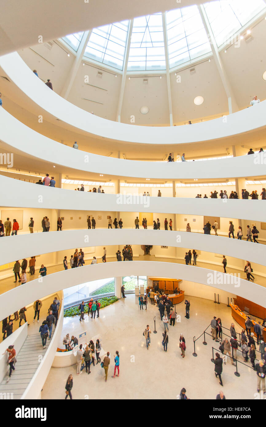 The Spiral Rotunda inside the Guggenheim Museum, Fifth Avenue, Manhattan, New York City, United States of America. Stock Photo