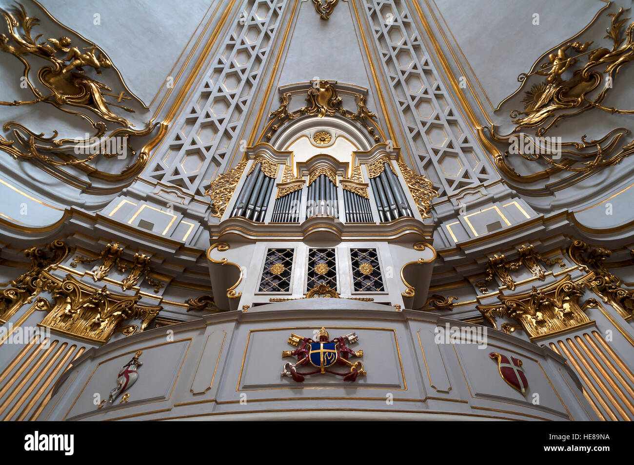 Organ in the Guards Church, hospital church, consecrated in 1763, today a Polish church, Rennweg, Vienna, Austria Stock Photo