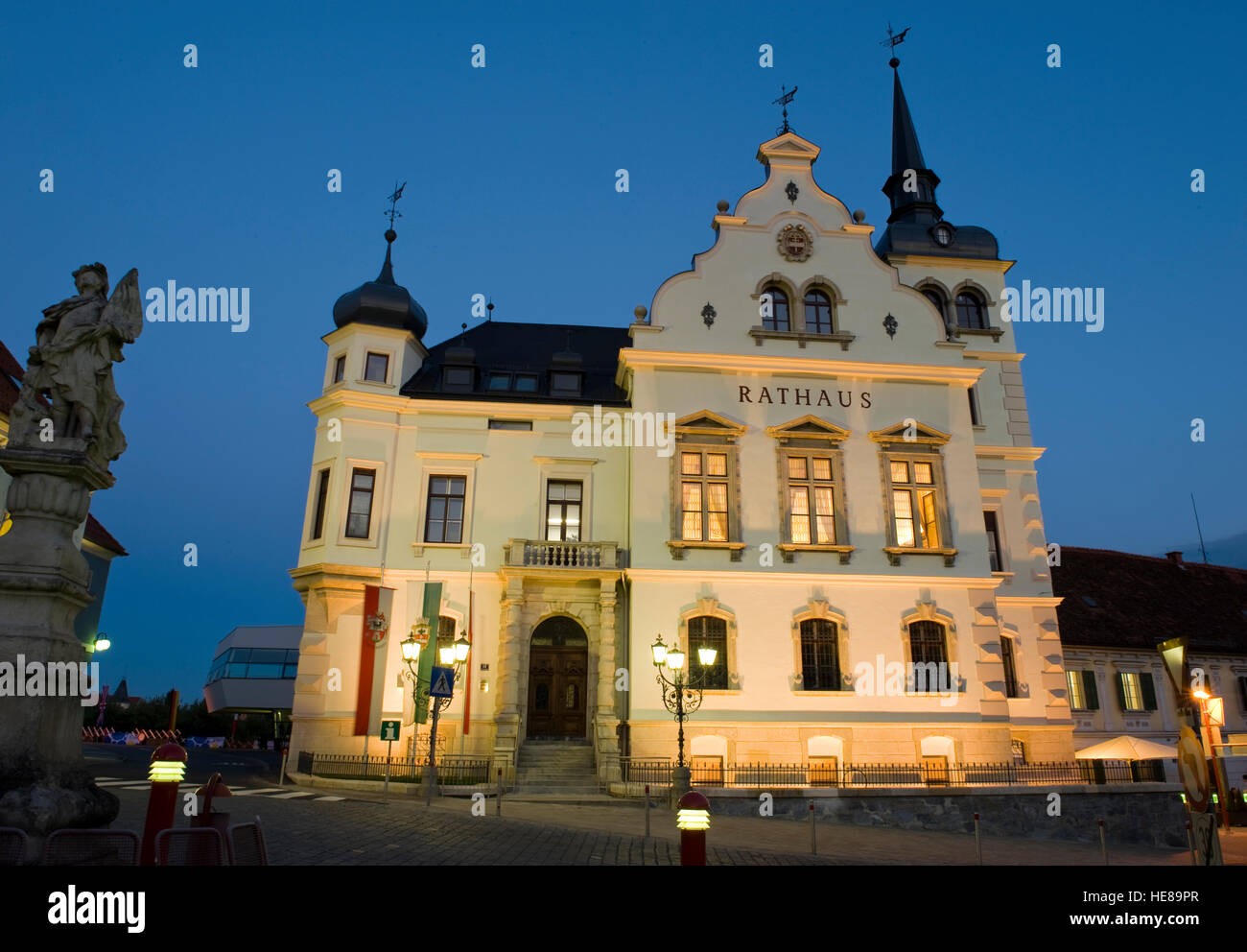 City hall in Gleisdorf in the evening, East Styria, Austria Stock Photo