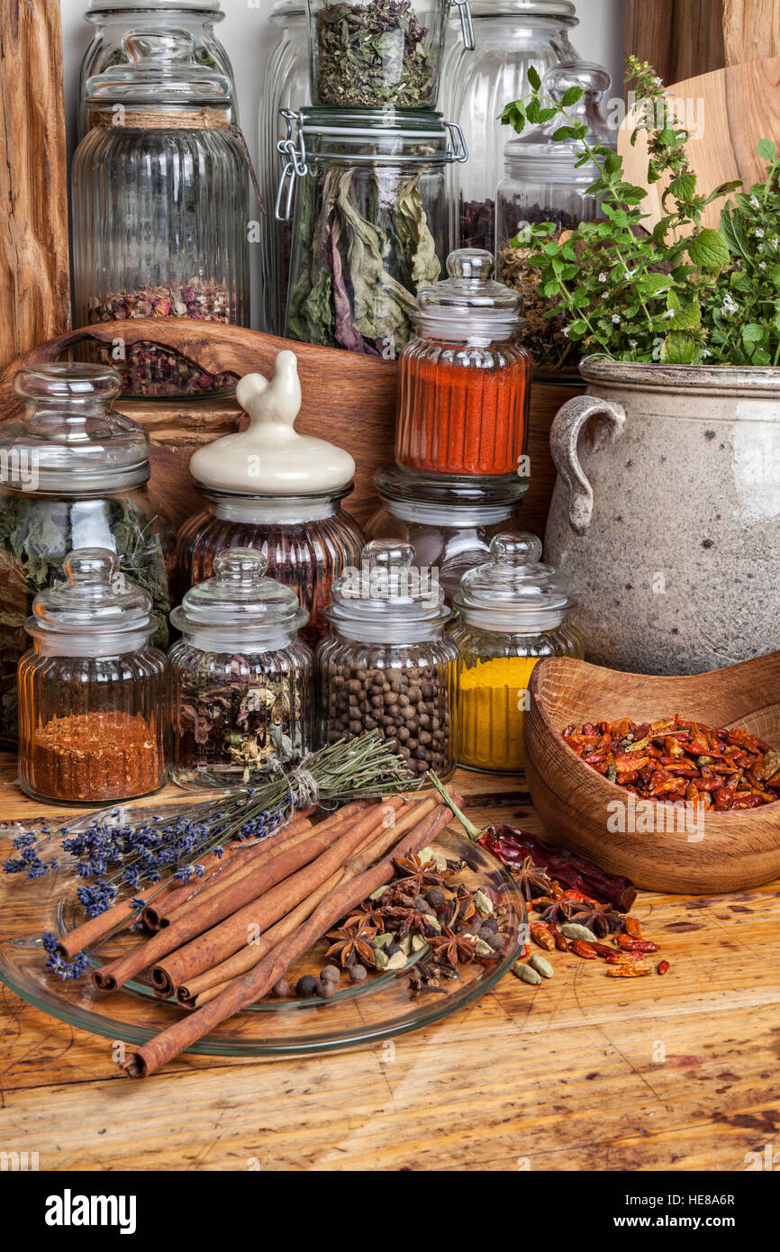 Dried herbs and spices Stock Photo