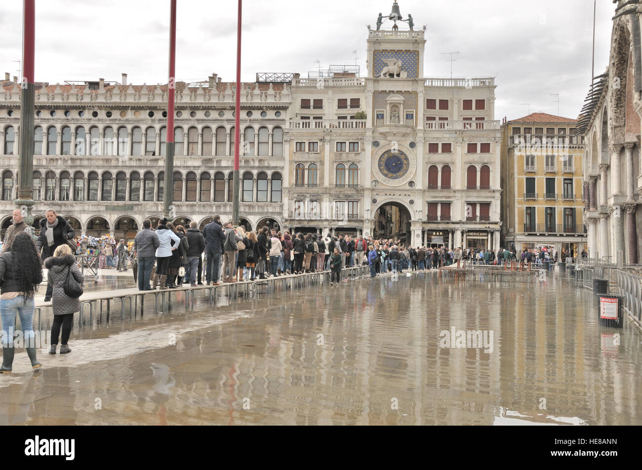 St Marks Square venice Italy Flooded,walkways in use Stock Photo