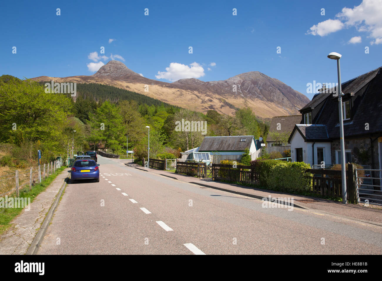 View to mountains surrounding Glencoe Village Glen Coe Scotland UK in summer Stock Photo