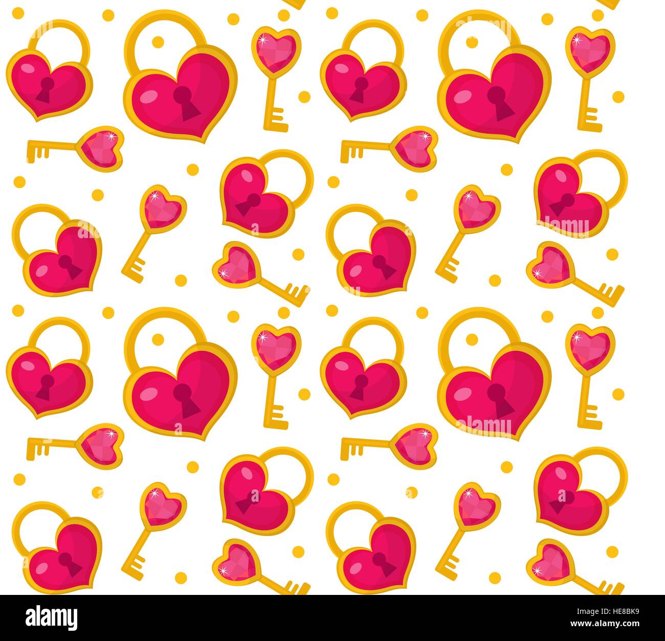 Cute seamless pattern Valentines day with heart lock, key. Love, romance endless background, texture, wallpaper. Flat, cartoon style. Vector illustration. Stock Vector