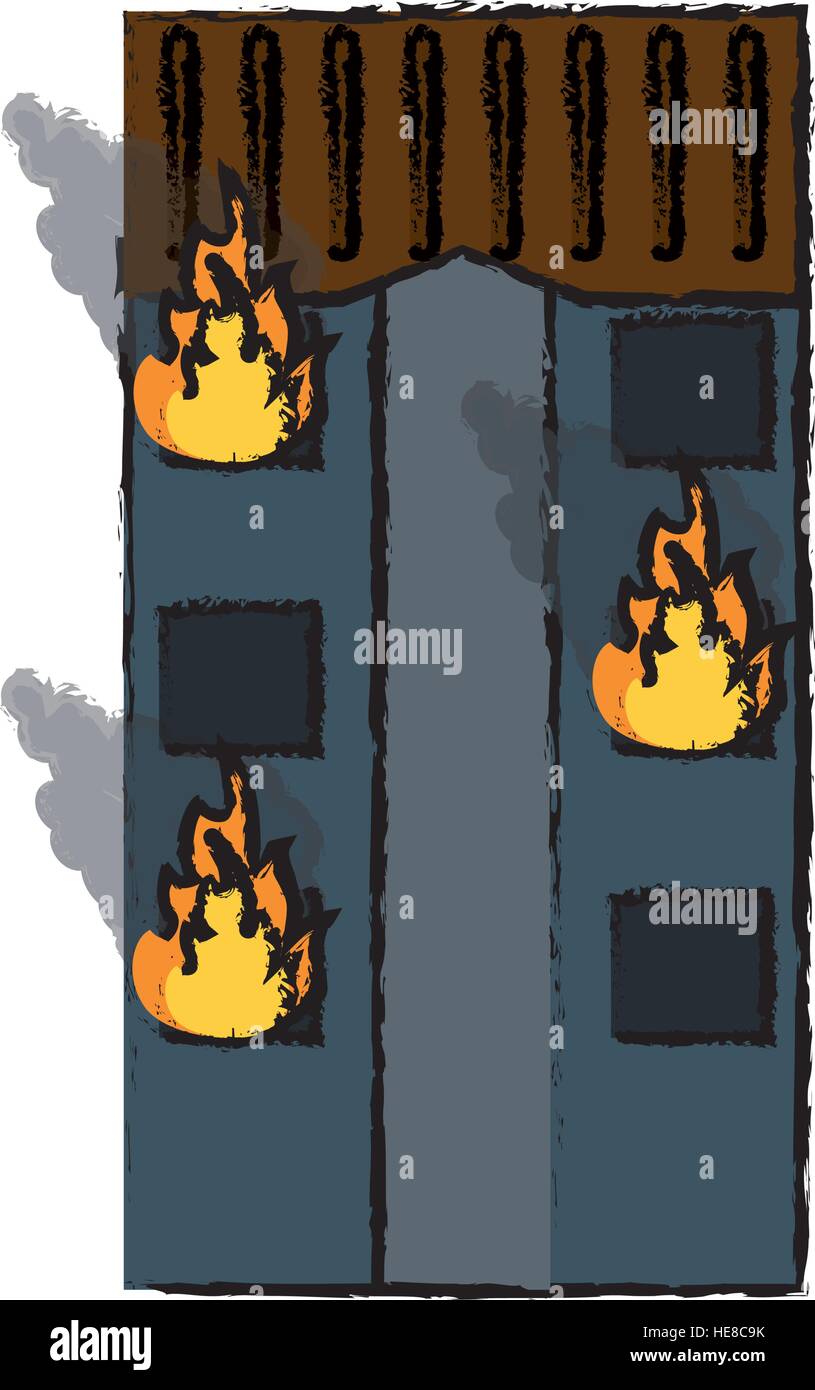 burning building drawing