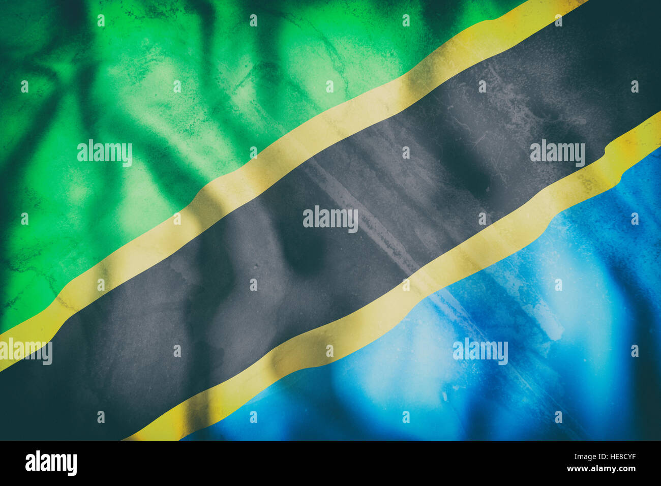 3d rendering of an old Tanzania flag waving Stock Photo
