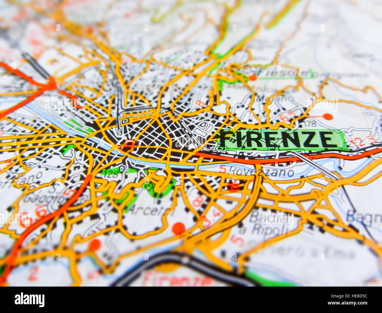 Firenze city over a road map (ITALY) Stock Photo