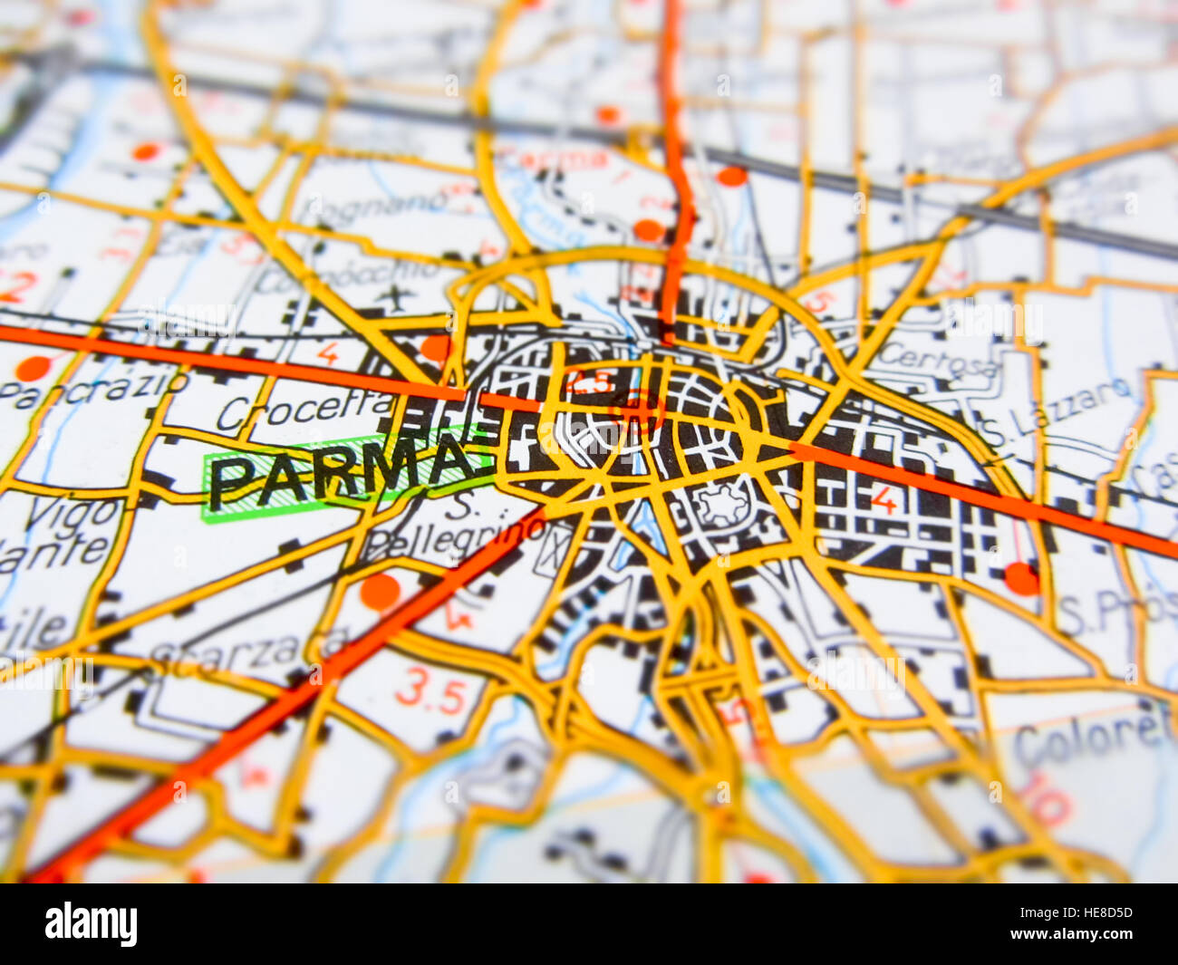 Parma city over a road map (ITALY Stock Photo Alamy