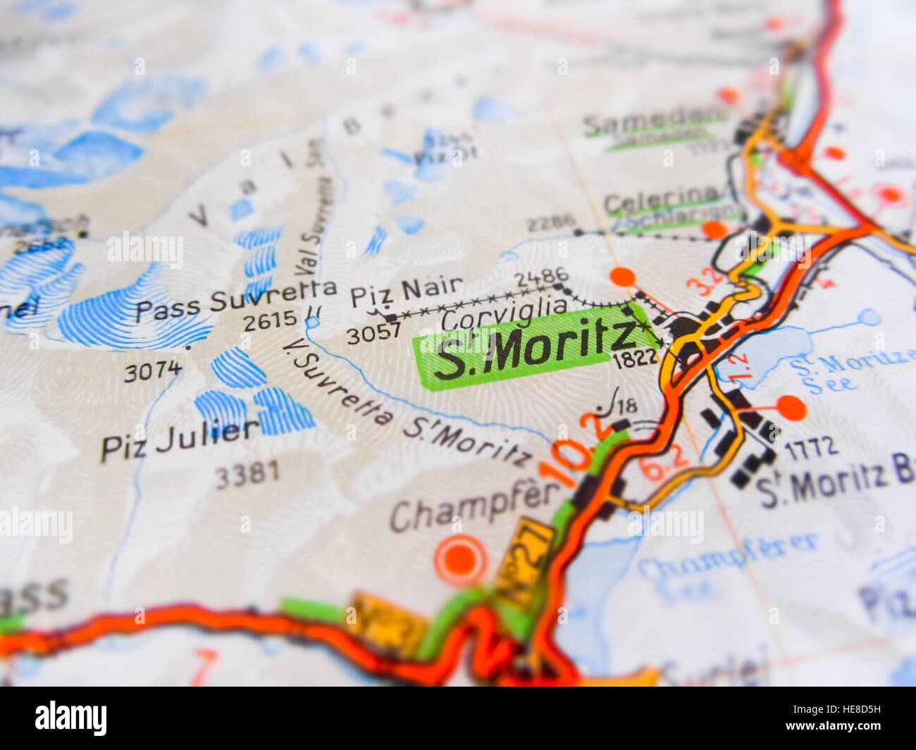 St. Moritz city over a road map (SWISS Stock Photo - Alamy