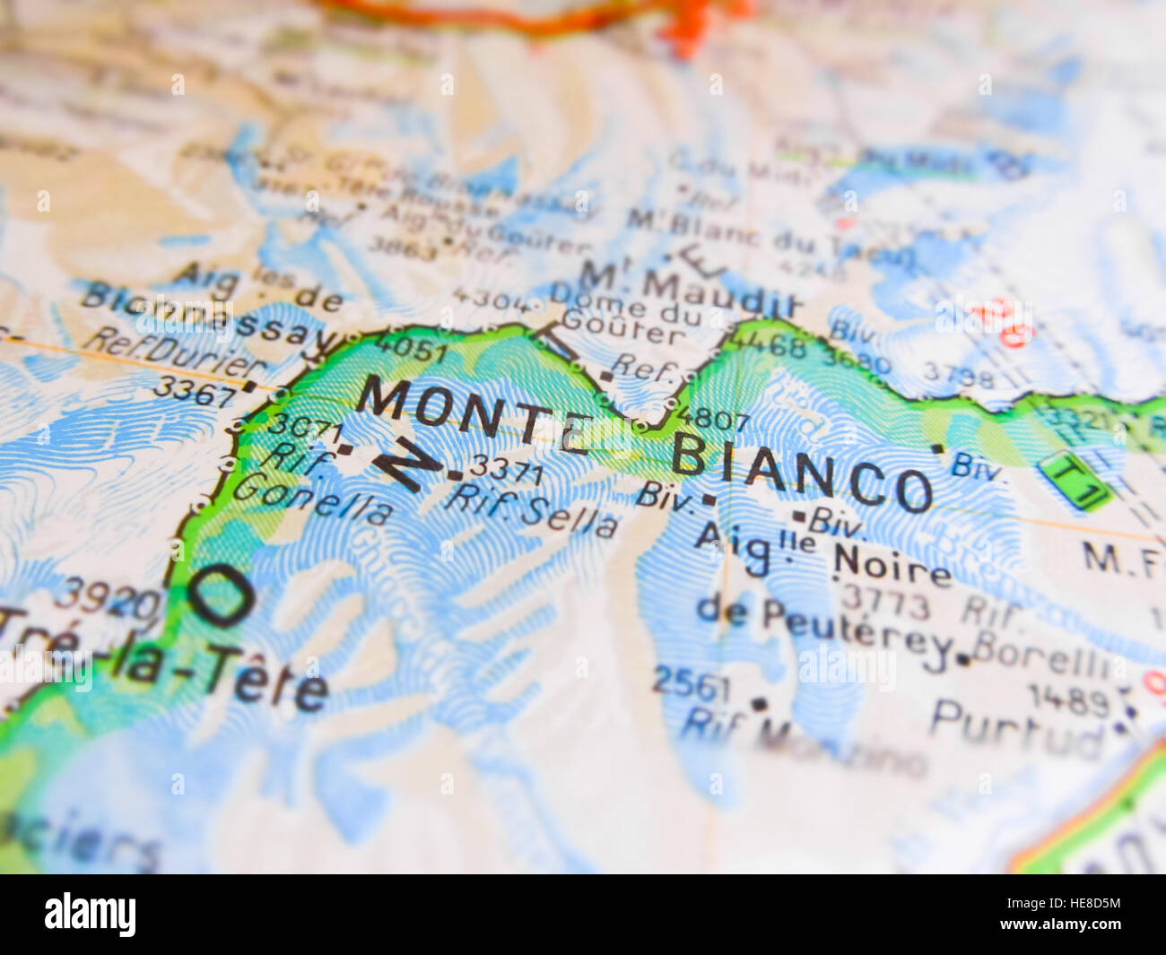 Mont Blanc over a road map Stock Photo