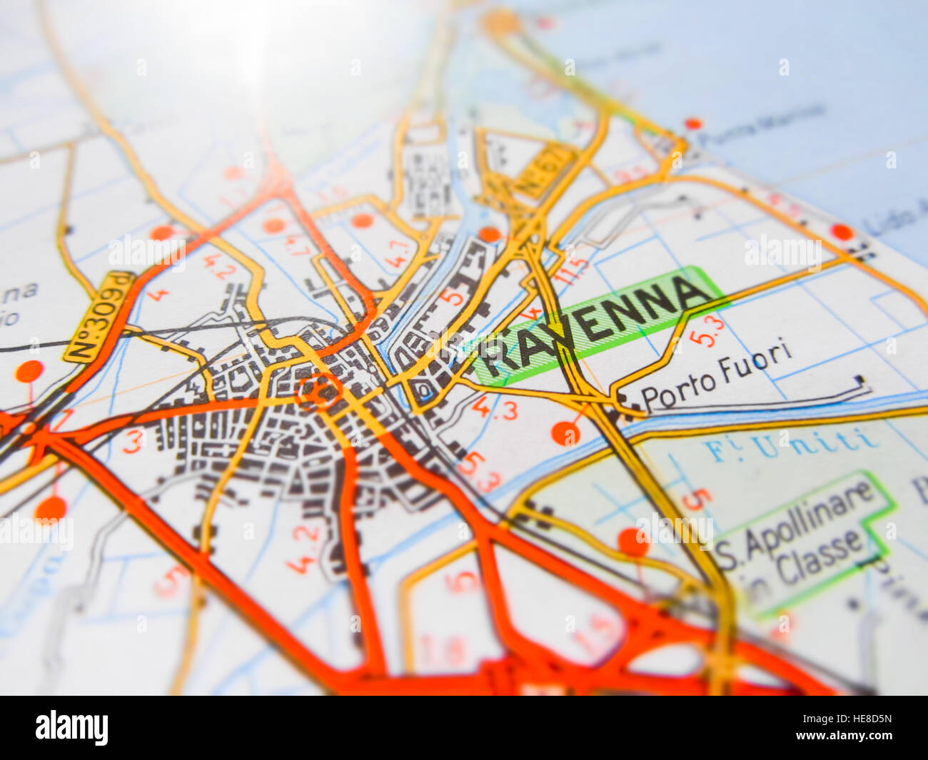 Ravenna city over a road map (ITALY Stock Photo Alamy