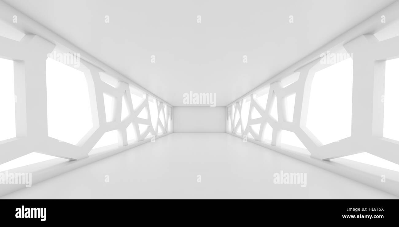 Abstract empty room interior background with big futuristic windows ...