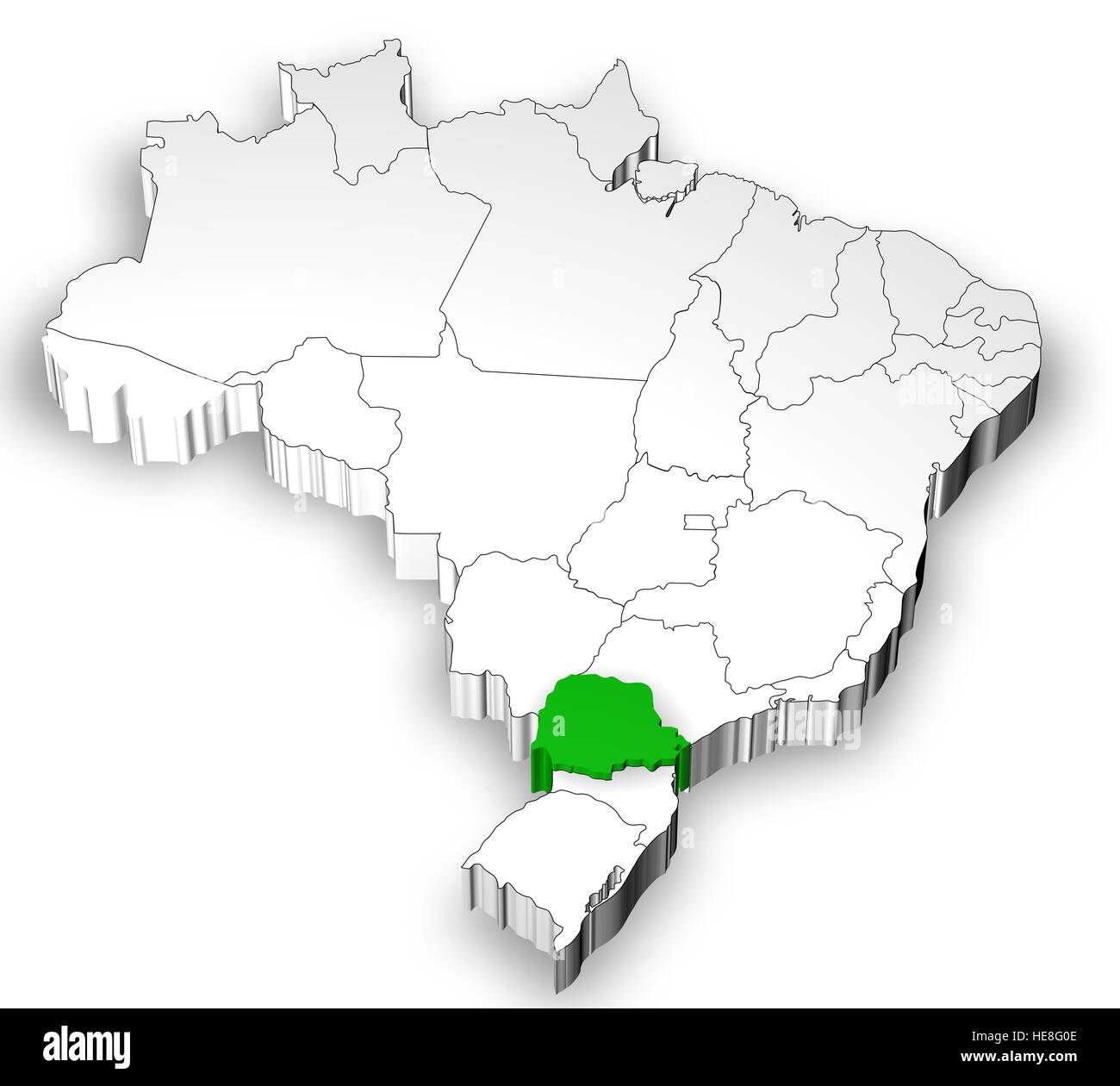 Brazilian Map With States Separated And Highlight In Parana State Stock