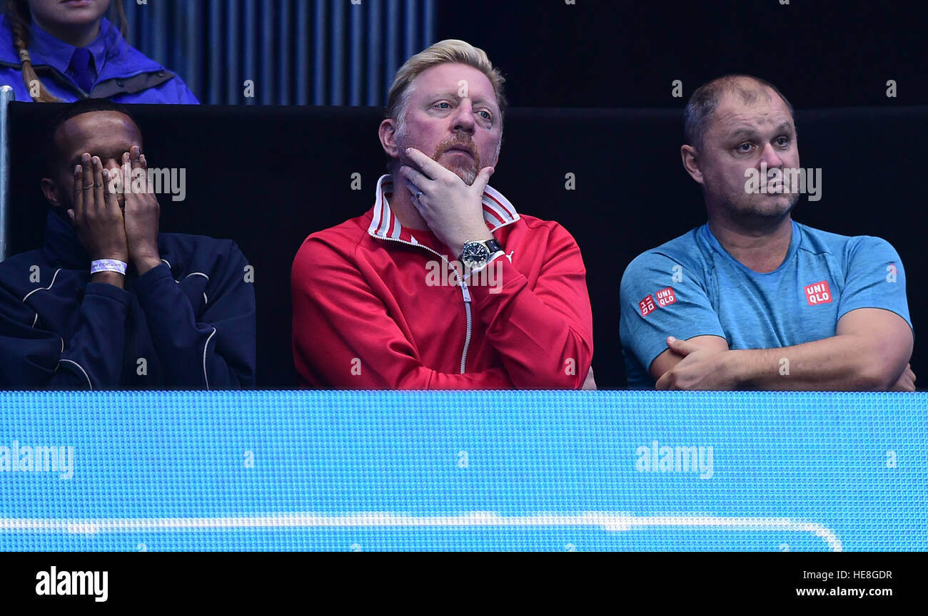 Novak Djokovic v David Goffin - ATP World Tour Finals  Featuring: Boris Becker Where: London, United Kingdom When: 17 Nov 2016 Stock Photo