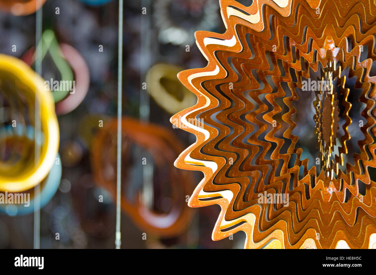 North Adams, USA. 16 Dec, 2016. Detail of a wind spinner from ‘Until,’ an installation by artist Nick Cave at Mass MoCA. Stock Photo