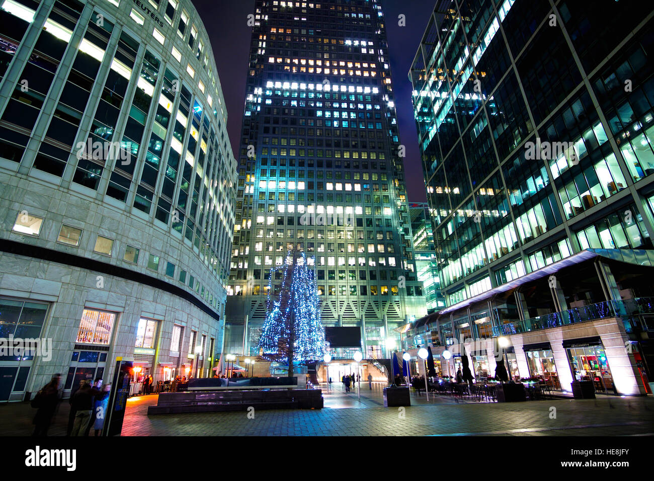 Wide angle shot of Reuters Plaza at Canary Wharf in London Stock Photo