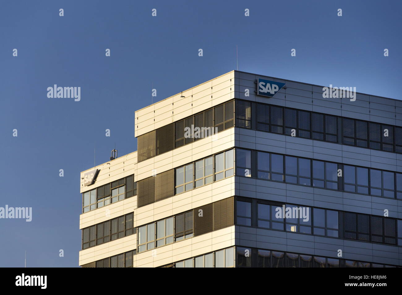 SAP multinational software corporation logo on Czech headquarters building Stock Photo