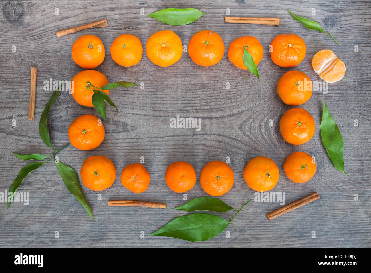 Fresh tangerines fruits on the place for inscription Stock Photo