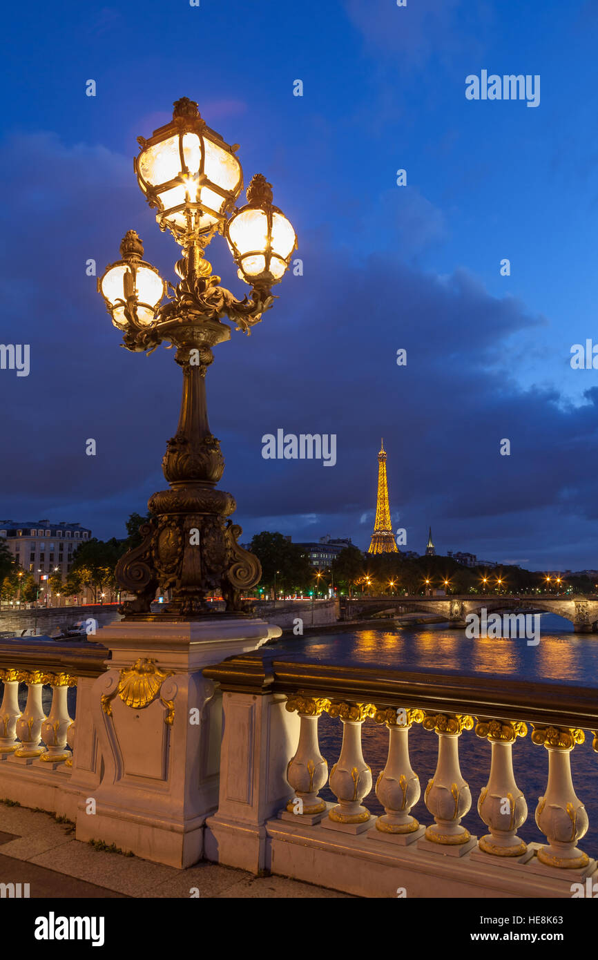 PARIS - JULY 13: The Eiffel Tower, viewed from Pont Alexandre lll, in ...
