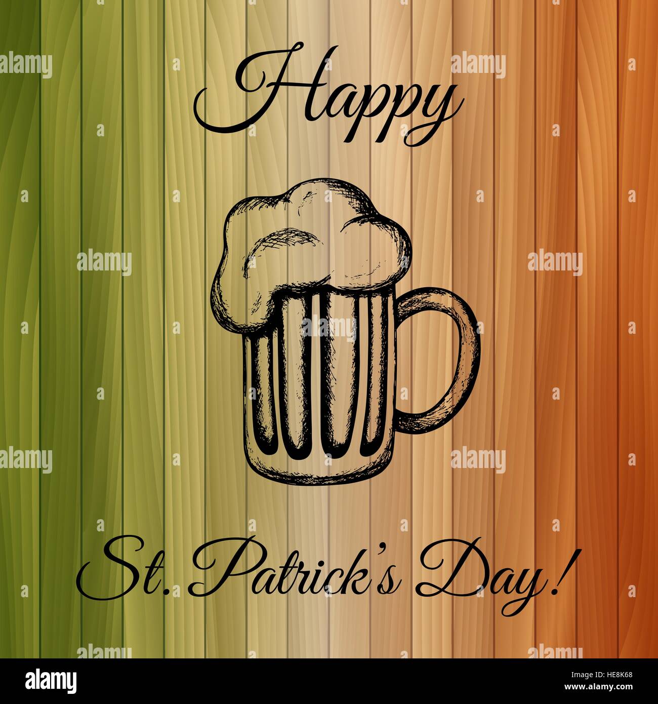 Hand-drawn vector illustration of a mug of beer on wooden background