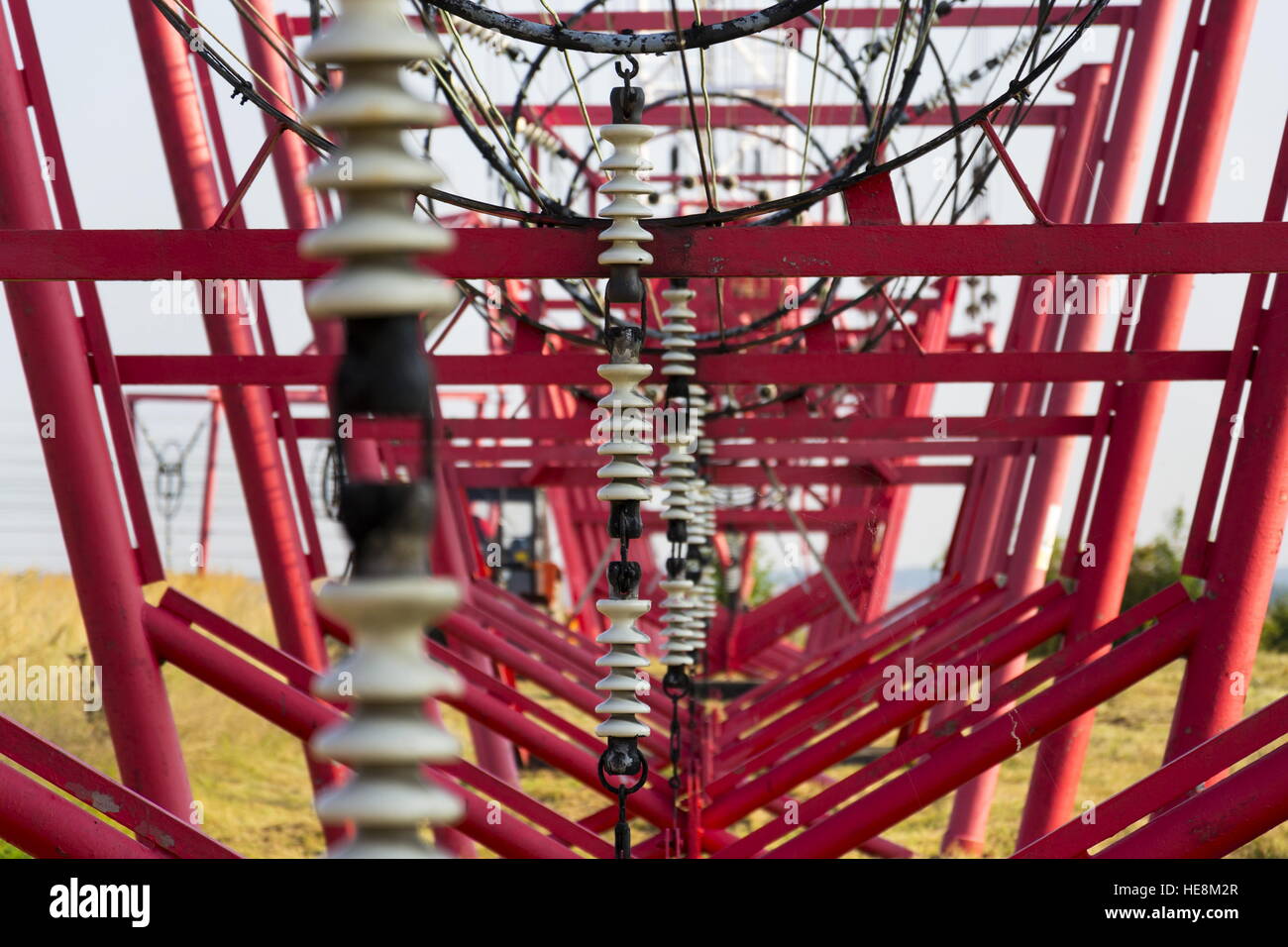 Communication wires lead to switching station from radio transmitter